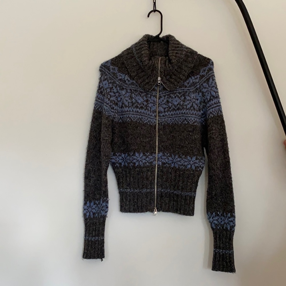 Winter cowl neck zip up sweater